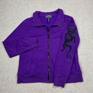 RALPH LAUREN ACTIVE LRL Full Zip Jacket Purple Black Embroidered Dragon Size XL